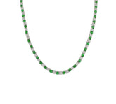 Tennis Style Necklace 925 Sterling Silver with Green and White CZ